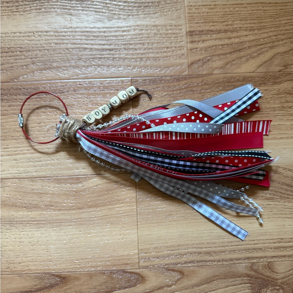 Red and White Keychain with Beads